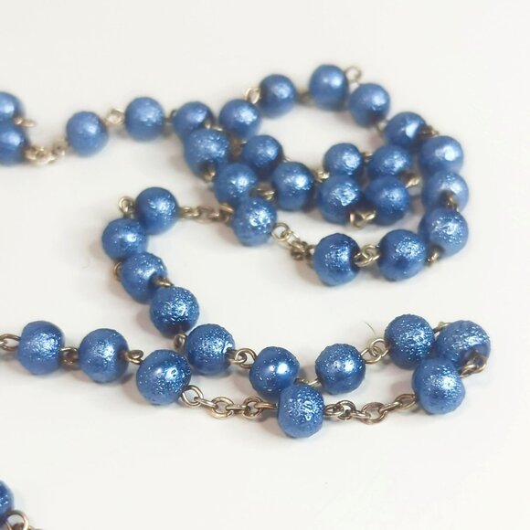 Vintage Blue Silver-Tone Rosary Necklace Sacred Miraculous Mary Prayer Beads - Picture 6 of 6